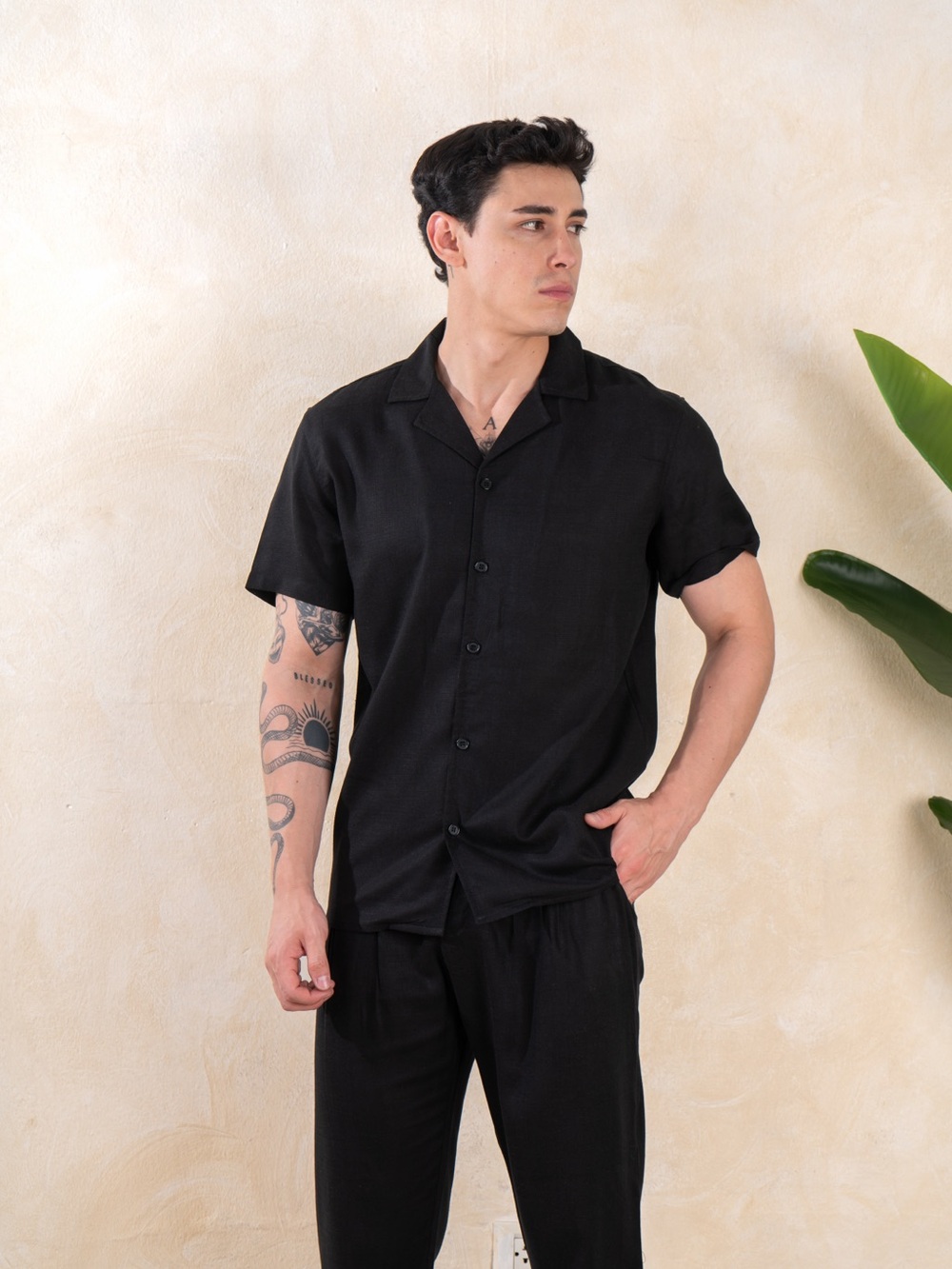 Men’s Black Linen Set | Resort Vacation Beach Outfit - Picture 3 of 8